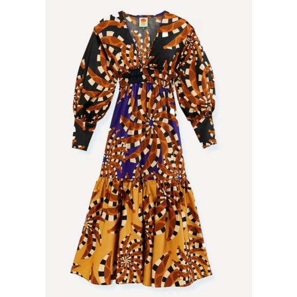 Farm Rio Mixed Bandana Long Sleeve Deep V Neck Maxi Dress - Size XS - Picture 1 of 9